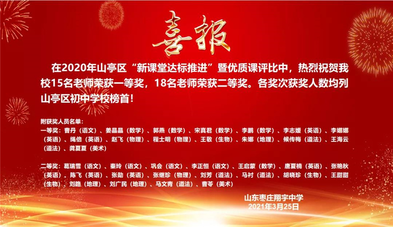 图片[1]-枣庄翔宇：15位老师荣获区级优质课比赛一等奖-爱山亭网